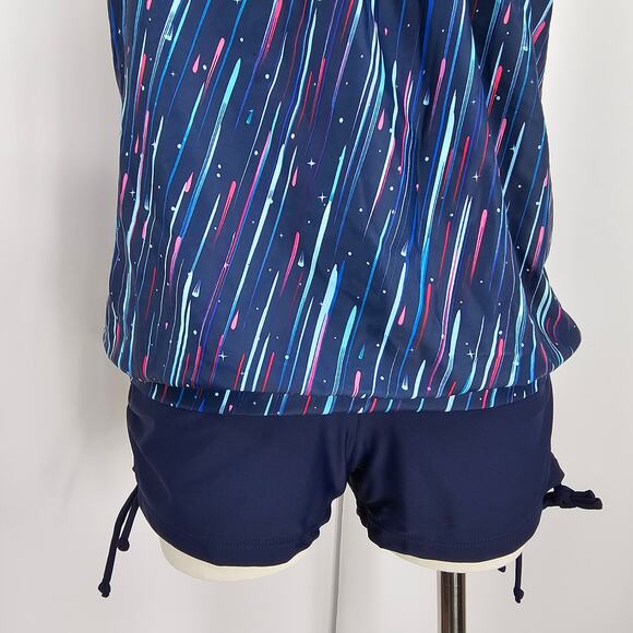 Yonique Women's Blue Blouson Tankini Set Side Shirred Boy Shorts Size L NWT - Picture 4 of 16